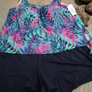 Swimsuits For All~Tankini Top & Bottom Shorts Women's Plus Size 34 Floral NWT